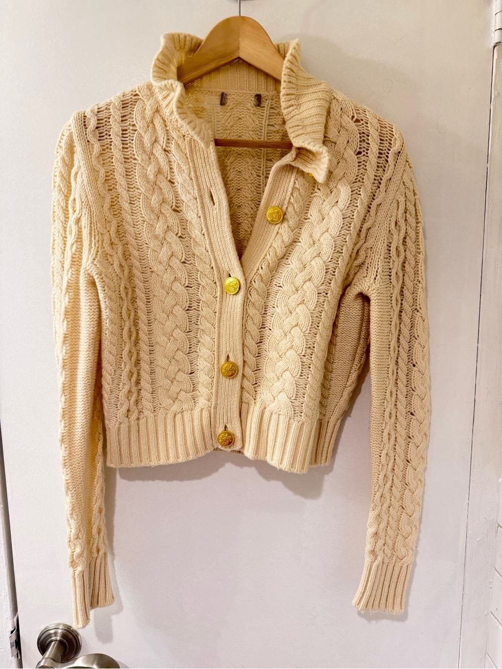 J. Crew Cream Cable Knit Cardigan with Gold Buttons